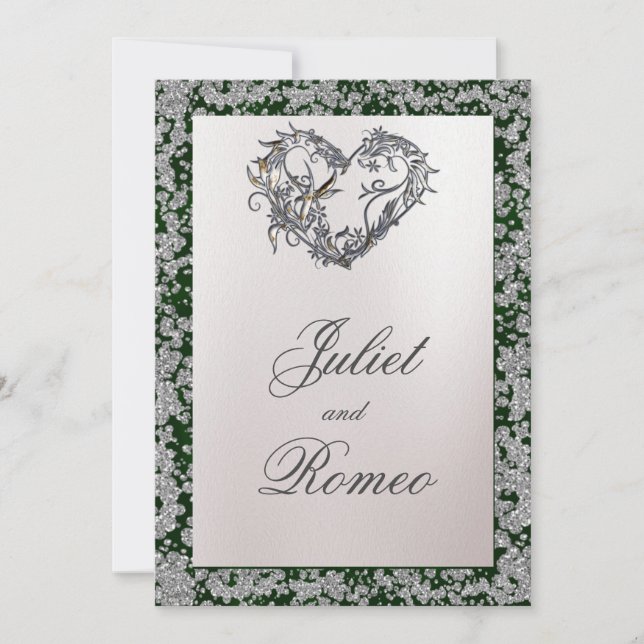 Elegant Pearl, Emerald Ribbon & Sparkle 2 Invitation (Front)