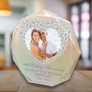 Elegant Pearl Heart 30th Wedding Anniversary  Photo Block