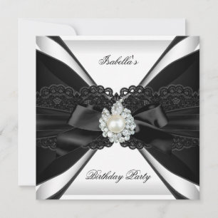 Elegant Pearl Jewel Black White Birthday Party Invitation