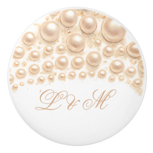 Elegant Pearl Monogram Design  Luxurious Accents Ceramic Knob