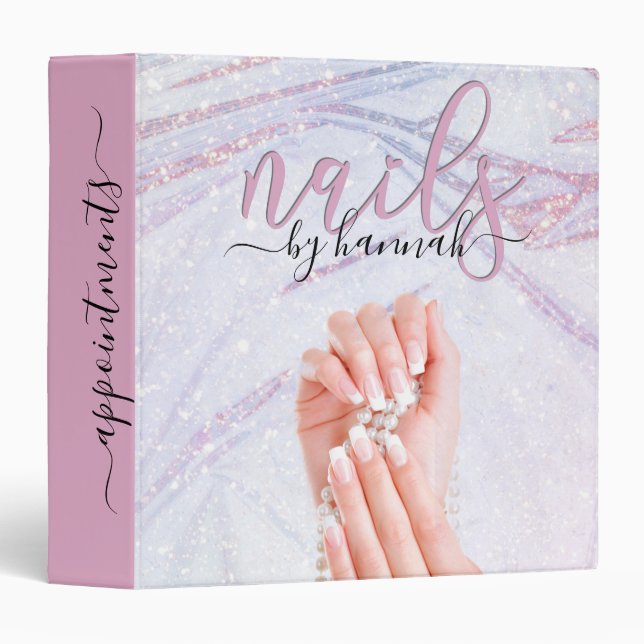 Elegant Pearl Nail Technician Chic Appointment Binder (Front/Spine)