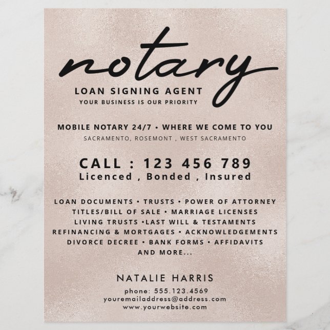 Elegant Pearl Notary Loan Agent Flyer (Front)