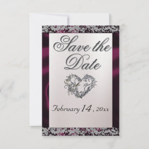 Elegant Pearl, Purple Ribbon & Sparkle Save The Date