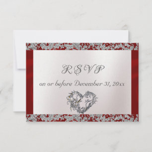 Elegant Pearl, Red Ribbon & Sparkle RSVP Card