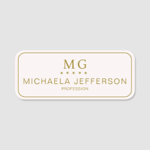 Elegant Pearl White And Gold Monogram Professional Name Tag