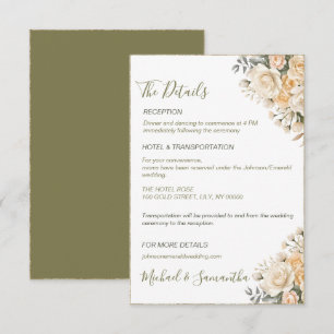 Elegant Pearl White and Ivory Rose Wedding Enclosure Card