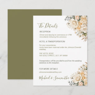 Elegant Pearl White and Ivory Rose Wedding Enclosure Card