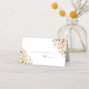 Elegant Pearl White and Ivory Rose Wedding Place Card