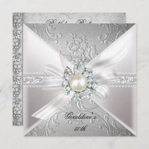 Elegant Pearl White Silver 50th Birthday Party Invitation