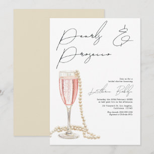 Elegant Pearls and Prosecco Bridal Shower Invitation