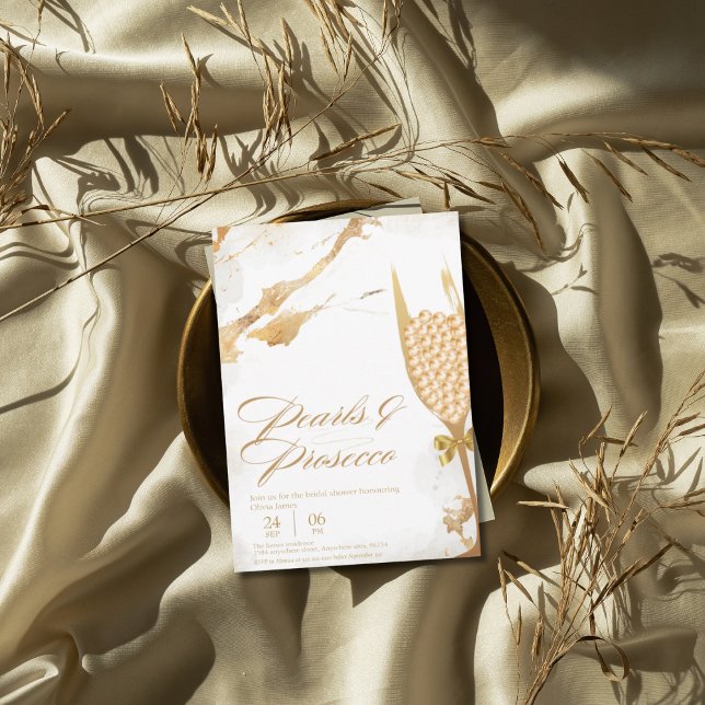 Elegant pearls and prosecco bridal shower  invitation (Creator Uploaded)