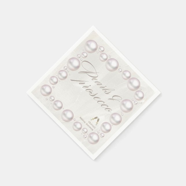 Elegant pearls and prosecco bridal shower  napkin (Corner)