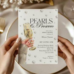 Elegant Pearls and Prosecco Brunch Bridal Shower Invitation