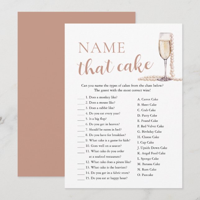 Elegant Pearls and Prosecco Name That Cake Game Invitation (Front/Back)