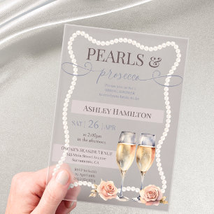 Elegant Pearls & prosecco Bridal shower  Acrylic Invitations