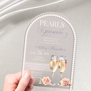 Elegant Pearls & prosecco Bridal shower  Acrylic Invitations