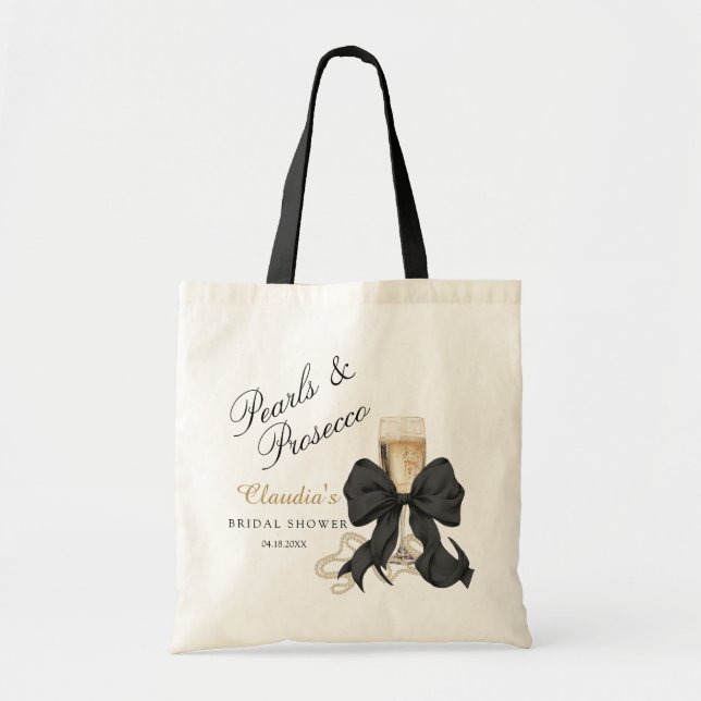 Elegant Pearls & Prosecco Bridal Shower Gift Tote Bag (Front)