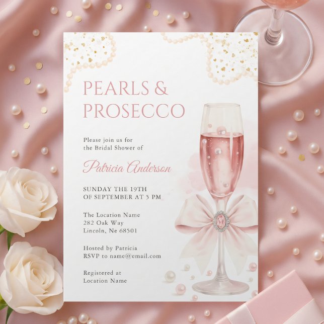 Elegant Pearls & Prosecco Bridal Shower Invitation (Creator Uploaded)