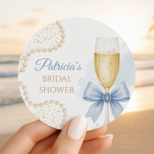 Elegant Pearls & Prosecco Bridal Shower Sticker