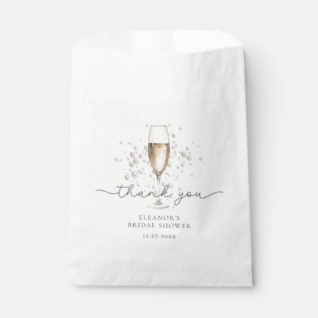 Elegant Pearls & Prosecco Bridal Shower Thank You Favour Bag (Front)