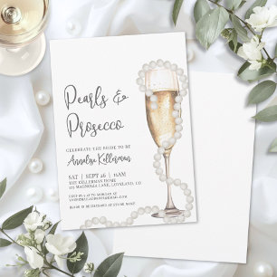 Elegant Pearls & Prosecco Champagne Bridal Shower Invitation