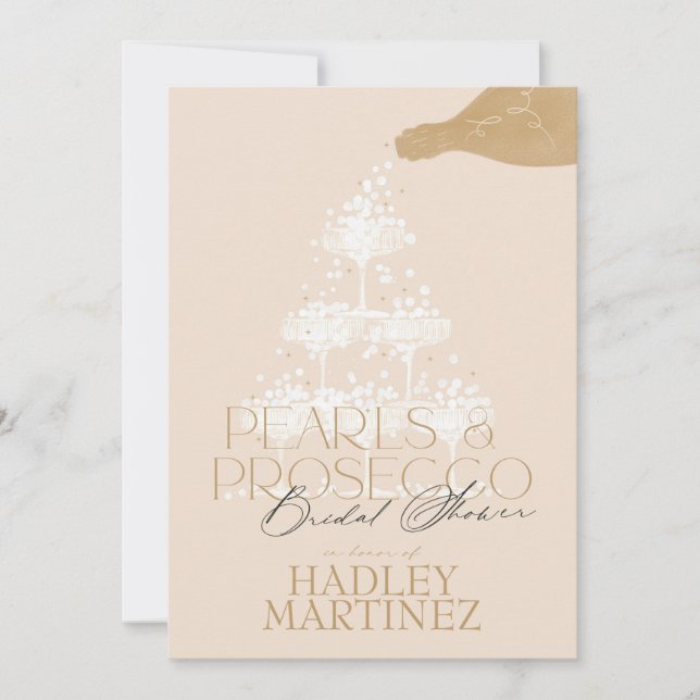 Elégant Pearls & Prosecco Invitation de douche nup (Devant)