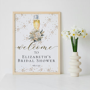 Elegant Pearls & Prosecco Script Affiche de bienve