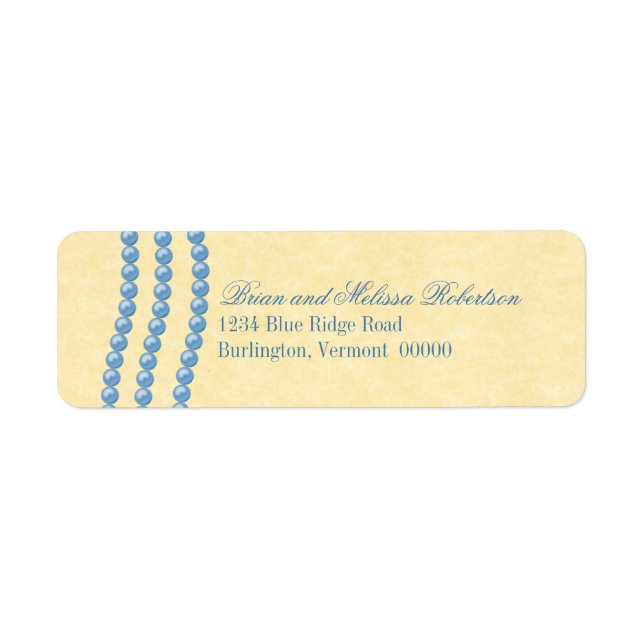 Elegant Pearls Return Address Labels, Blue (Front)