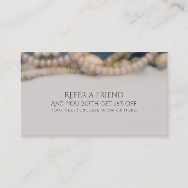 Elegant Pearls & Sea Shells Beach Refer a Friend Referral Card (Front)