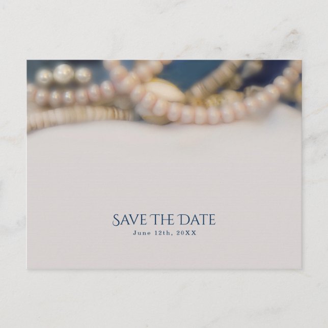 Elegant Pearls & Sea Shells Beach Save the Date Announcement Postcard (Front)