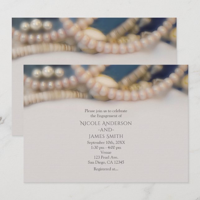 Elegant Pearls & Sea Shells Beach Wedding Invitation (Front/Back)