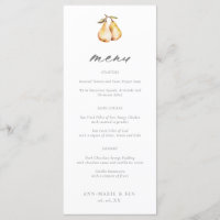 Elégant Pears Calligraphy Menu Mariage