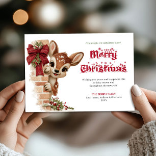 Elegant Peeking Reindeer Funny Cartoon Greeting  Holiday Card