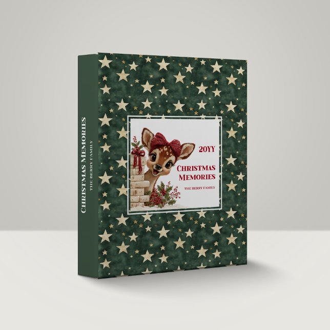 Elegant Peeking Reindeer Funny Cartoon Memory  Binder (Adorable Peeking Reindeer Christmas Memory Album)