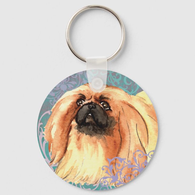 Elegant Pekingese Keychain (Front)