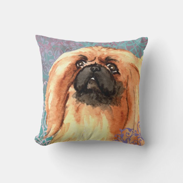 Elegant Pekingese Throw Pillow (Front)
