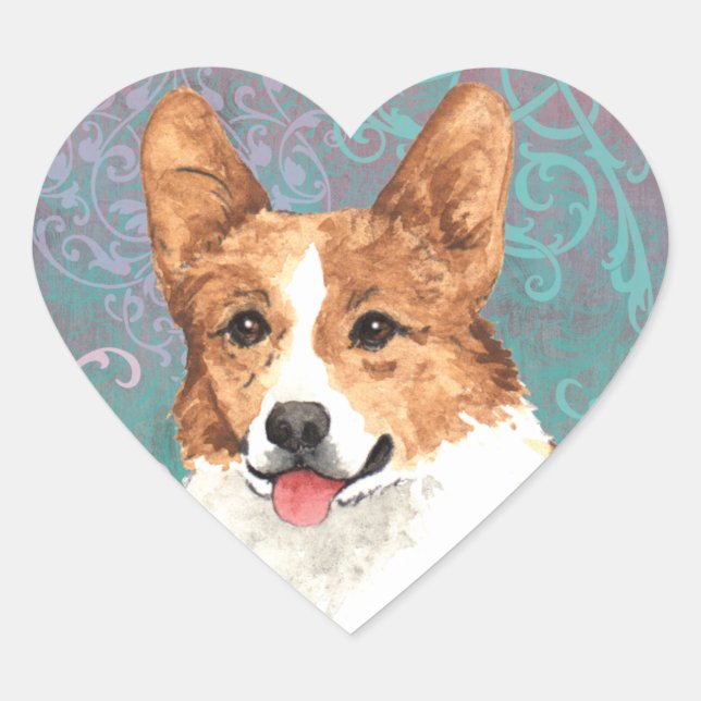 Elegant Pembroke Welsh Corgi Heart Sticker (Front)