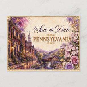 Elegant Pennsylvania Save the Date Wedding Invite Postcard