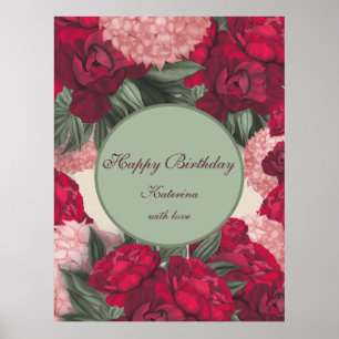 Elegant Peonies. Happy Birthday. Personalized Poster