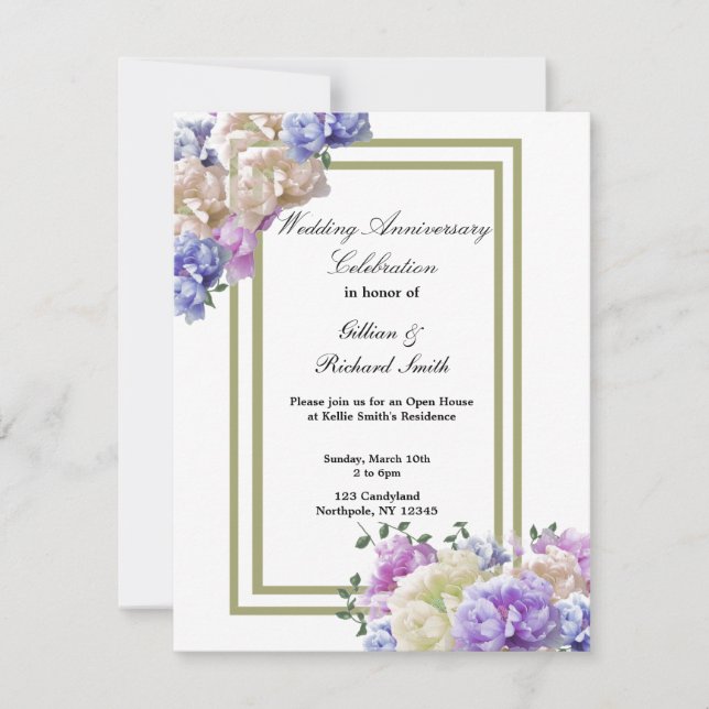 Elégant Peonies Mariage Anniversaire Invitation (Devant)