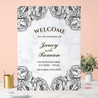 Elegant Peonies Modern and Minimalistic Wedding Acrylic Sign