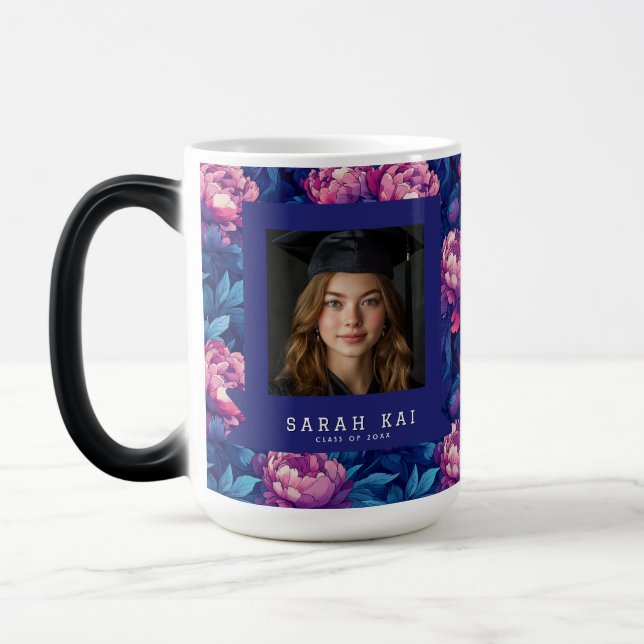 Elegant Peonies Pattern Son Graduation Gift Magic Mug (Left)
