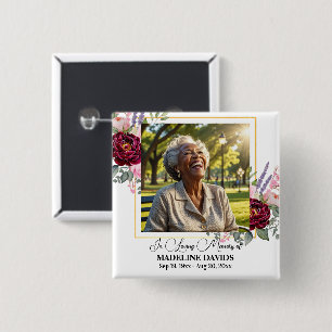 Elegant Peonies Photo Funeral Keepsake  2 Inch Square Button