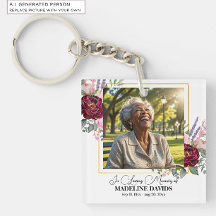 Elegant Peonies Photo Funeral Keepsake Keychain