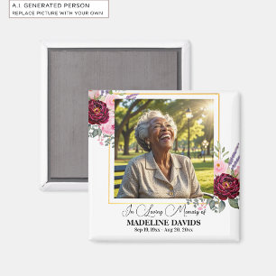 Elegant Peonies Photo Funeral Keepsake Magnet