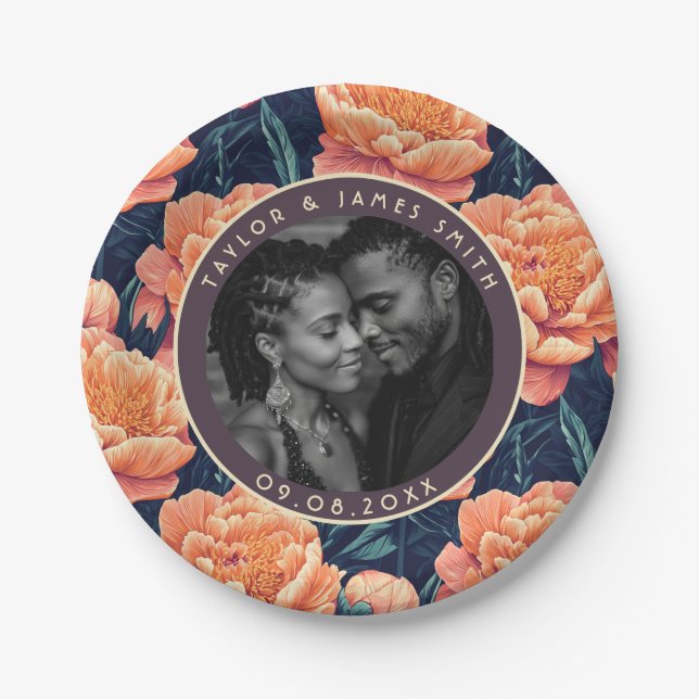 Elegant Peonies Plates For Engagement Party (Front)
