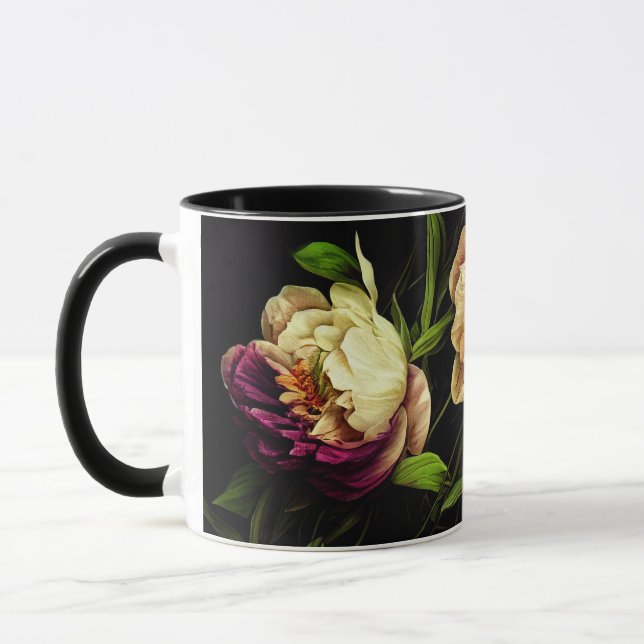 Elegant Peonies & Roses Coffee Mug (Left)