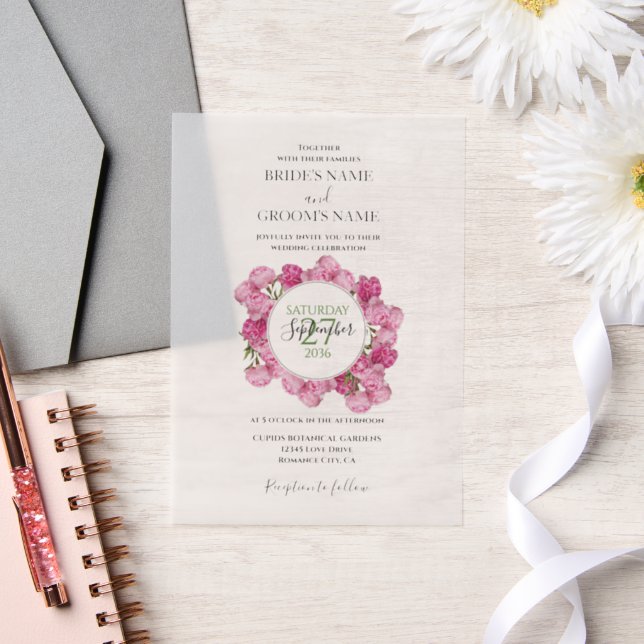 Elégant Peonies roses Invitations de mariage (Mariage)