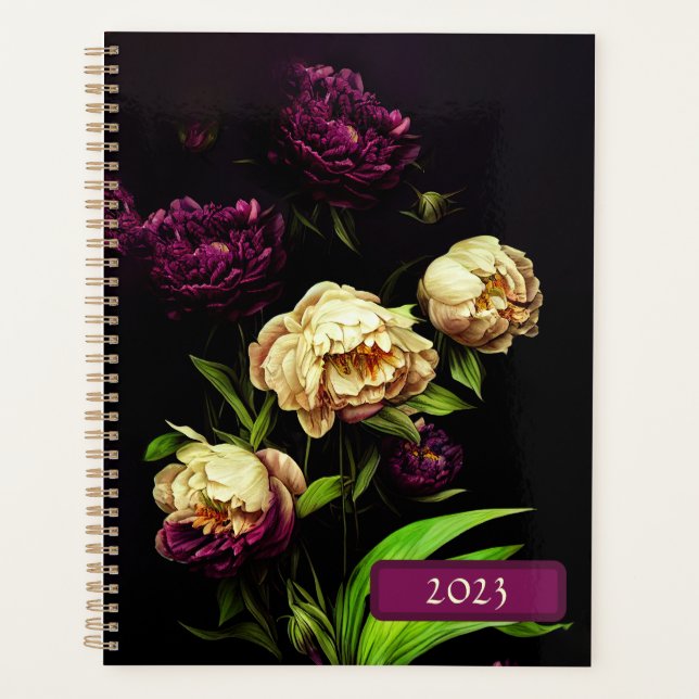 Elegant Peonies & Roses Spiral Bound Planner (Front)