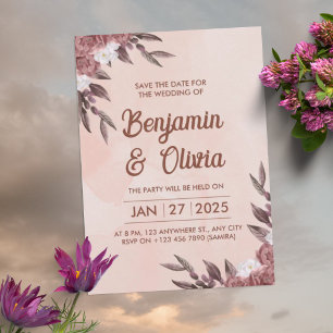 Elegant Peonies Watercolor Wedding Invitation